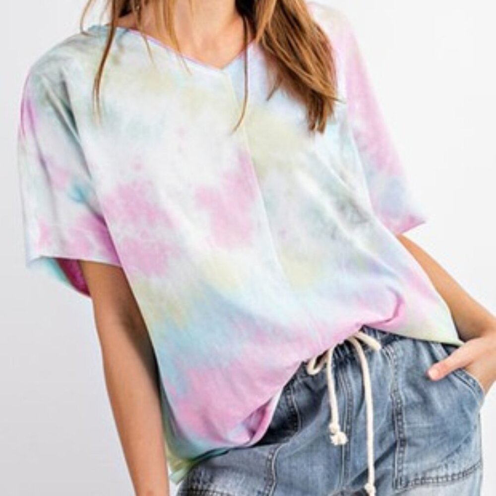 NWT Easel Oversized Tye Dye Dolman V-Neck T-Shirt, Size L